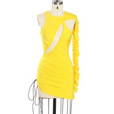 Niche Irregular Asymmetric Pleated Single Sleeve Dress